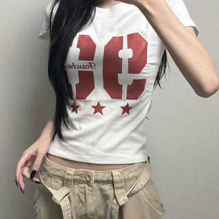 Cotton Round Neck Logo Lettering Cinched Fit Crop Short Sleeve Tee
