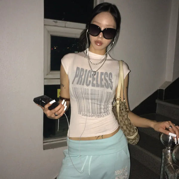 *Mintcore* MONEY THRILL Mock Neck Short Sleeve T-shirt