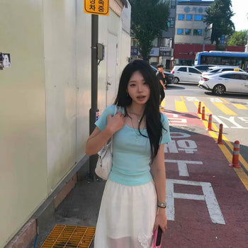 See-through Chiffon High-Waisted Elastic Asymmetrical Midi Skirt