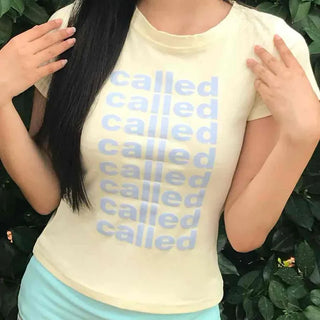 Cotton Lettering Crop Slim Fit Short Sleeve T-shirt
