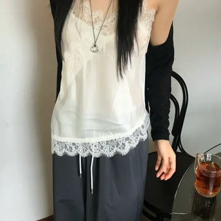 *Quality* Silky Asymmetrical Lace Satin Slip Summer Strap Sleeveless