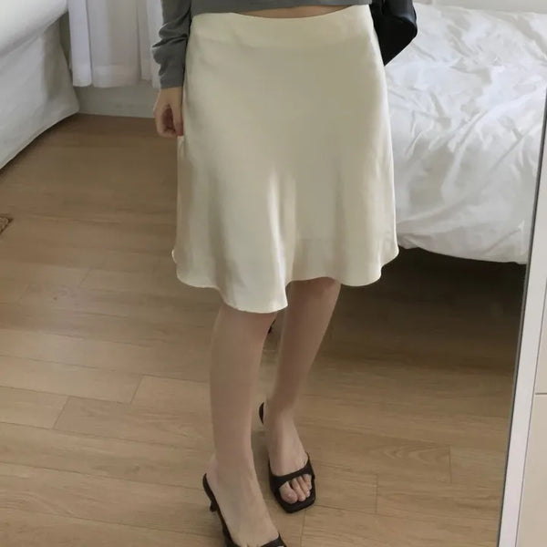 Glue Satin Midi Skirt (2 colors)