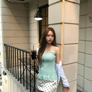 Satin Dot Button High-Waisted H-Line Mini Skirt