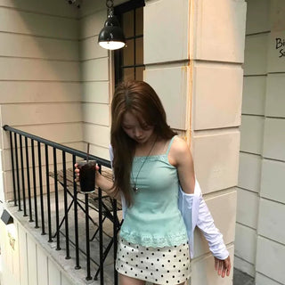 Flower Lace Square Neck Semi-Crop Strap Sleeveless Top