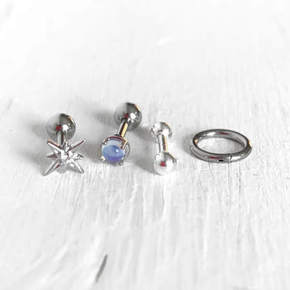 (Set) Milky Way Piercing Set Flash Star Gemstone Segment Ring Outer Conch Inner Conch Star Zone Helix Surgical