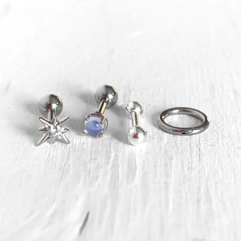 (Set) Milky Way Piercing Set Flash Star Gemstone Segment Ring Outer Conch Inner Conch Star Zone Helix Surgical