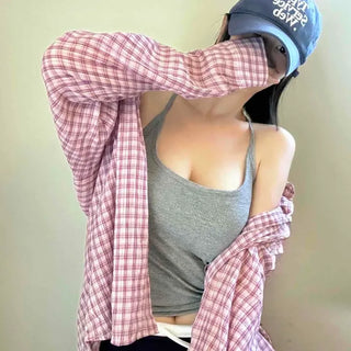 Seersucker Check Cotton Loose Fit Long Sleeve Shirt