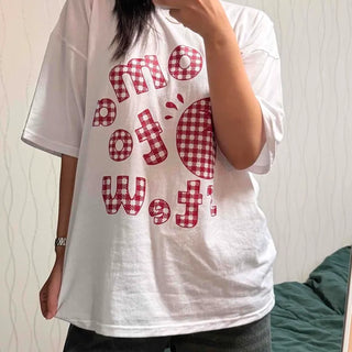 Lettering Print Round Neck Oversized Cotton Blend Short Sleeve T-shirt