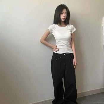 Creme Round Neck Crop Short Sleeve T-shirt