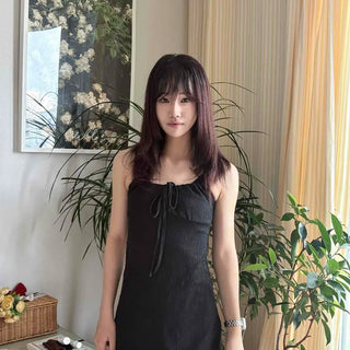 Sleeveless Ribbon Flower Embroidery Lace Shirred Adjustable H-Line Mini Dress
