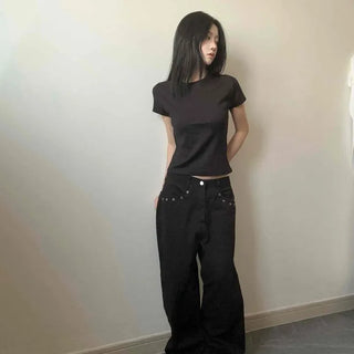 Modal Spandex Round Neck Slim Fit Crop Short Sleeve Tee