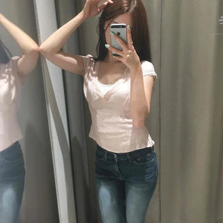 Crema Double Lace Cap Sleeve Silky Blouse