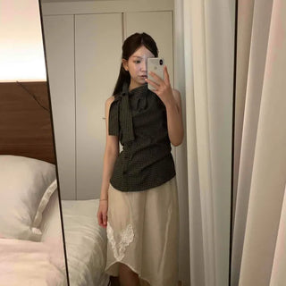 Chiffon See-through High-Waisted Elastic Asymmetrical Midi Skirt