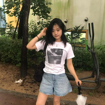Lettering Graphic Oversized Round Neck Short Sleeve T-shirt