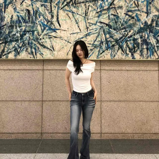 Low-Rise Washed Cut-Out Hip Pad Cooling Jeans