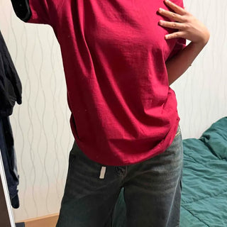 Round Neck Double Color Block One-in-One Layered Oversized Short Sleeve T-shirt