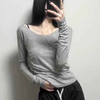 Tencel U-Neck Loose Fit Inner Layering Long Sleeve T-shirt