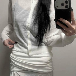 See-through Round Neck Loose Fit Button Knit Cardigan