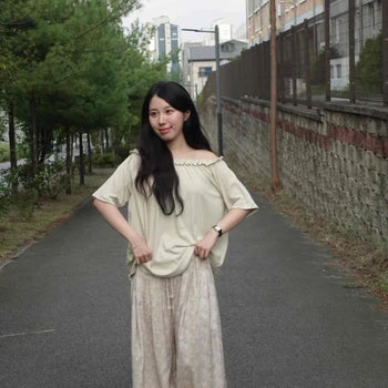 Flower Pintuck Jogger Wide Loose Fit Elastic String Cotton Pastel Long Pants