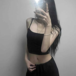Removable Pad Round Neck Slim Fit Semi-Crop Sleeveless Top