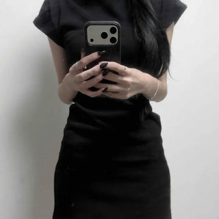 Stretchy Turtleneck Ribbed Knit Short Sleeve H-Line Mini Dress