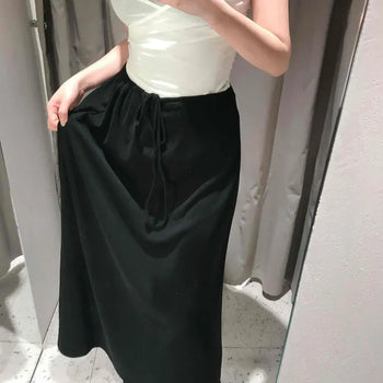 High-Waisted String Adjustable Flowy Delicate Fit Cotton Maxi Long Skirt