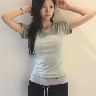 Color Block Low-Rise Elastic Waist Training Slim Hot Pants Shorts