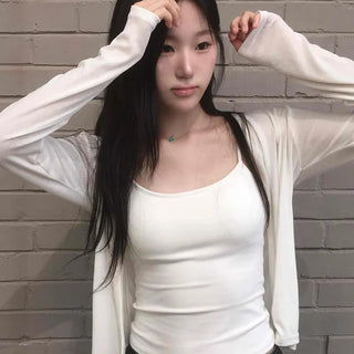 Round Neck See-through Knit Button Open Cardigan