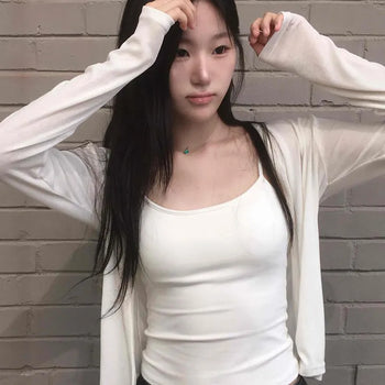 Round Neck See-through Knit Button Open Cardigan