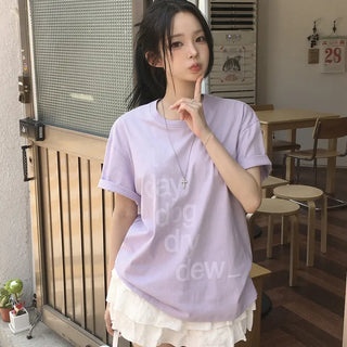 Protective Instinct Oversized Fit, Lettering Print Round Neck Boxy Loose Oversized Short Sleeve T-shirt