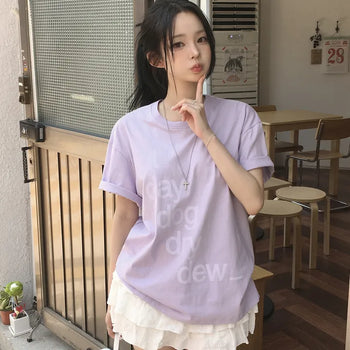 Protective Instinct Oversized Fit, Lettering Print Round Neck Boxy Loose Oversized Short Sleeve T-shirt
