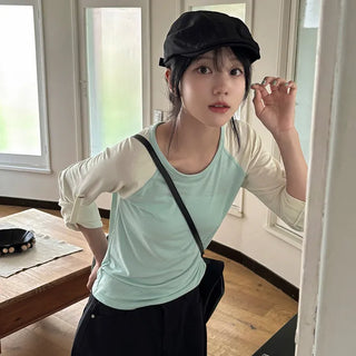 Flowy Rolled-Up Raglan Long Sleeve T-Shirt