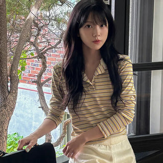 Hass Striped Collared Long Sleeve T-shirt
