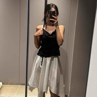 High-waisted Asymmetrical Crinkly Midi Skirt
