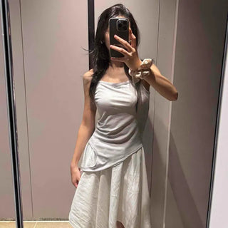 Ribbed Square Neck Tencel Slim Fit Layered Strap Sleeveless Top