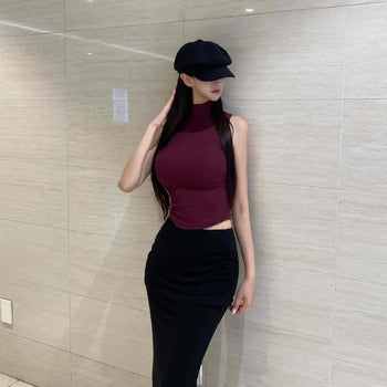 Halter Neck Mock Neck Cutout Knit Sleeveless