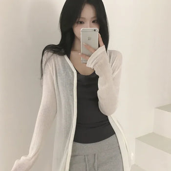 Tencel Wool Ribbed See-through V-Neck Delicate Fit Long Sleeve Cardigan for Transitional Season