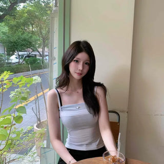 Rose Patch Flower Lace Square Neck Slim Fit Semi-Crop Banded Sleeveless Top