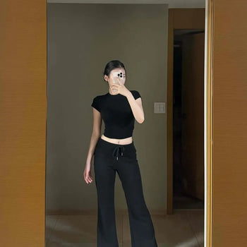 Low-rise Elastic Waist Bootcut Training Back Pocket Stretch Long Pants