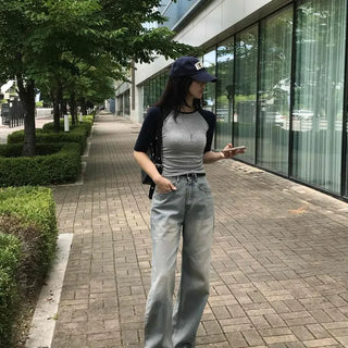 High-Waisted Straight Wide Washed Firm Fit Jeans