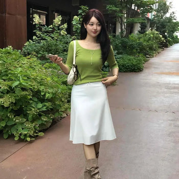 High-waisted Ribbon Shirred Frill Chiffon Flare Midi Skirt