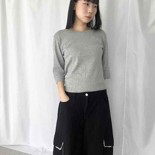 Round Neck Loose Fit 3/4 Sleeve Cotton Long Sleeve T-shirt