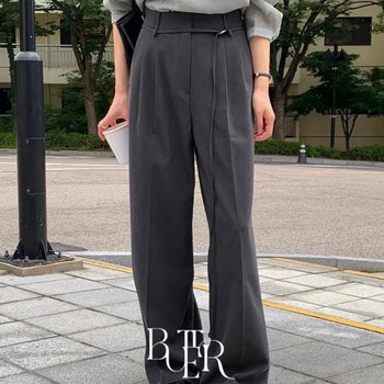 Bolt Pintuck Pants, Belt Set Pintuck Strap Slacks Wide Office Look Transitional Season 2 Colors