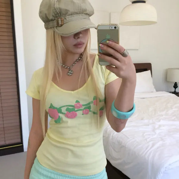 Pastel Rose V-Neck T-shirt