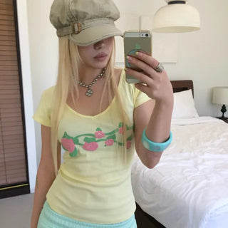 Pastel Rose V-Neck T-shirt