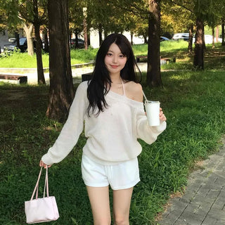 One-Off Shoulder Wool Alpaca See-Through Loose Fit Knit