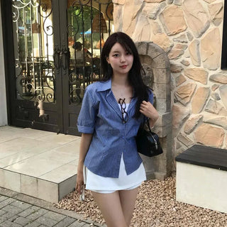 Striped Pocket Slim Fit Short Sleeve Shirt