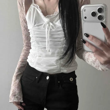 Flower Rose Lace See-through Bolero Crop Cardigan