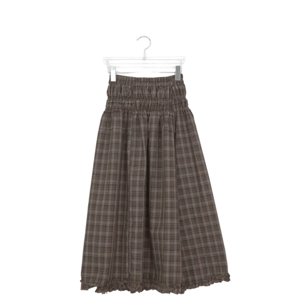 Verde Smoke Banding Frill Check Long Skirt