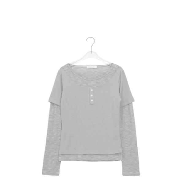 Nix Layered Button Stripe Long Sleeve Tee